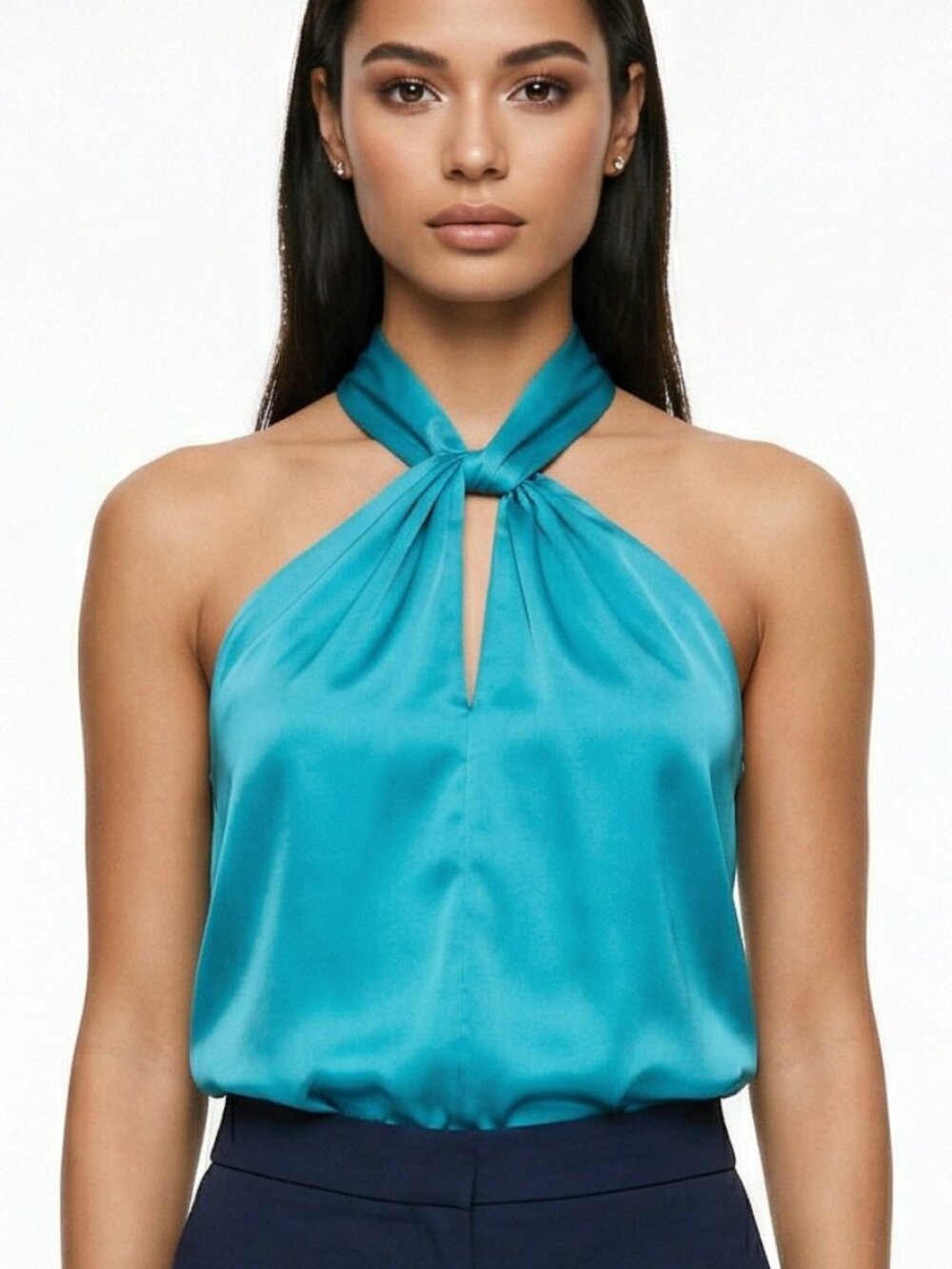 Rachel Zoe Satin Turquoise Halter Top Size Women's Small Excellent Condition